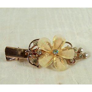 Rose Gold Hair Clip Teeth Faceted Golden Glitter Acrylic Flower Rhinestones 2.5"